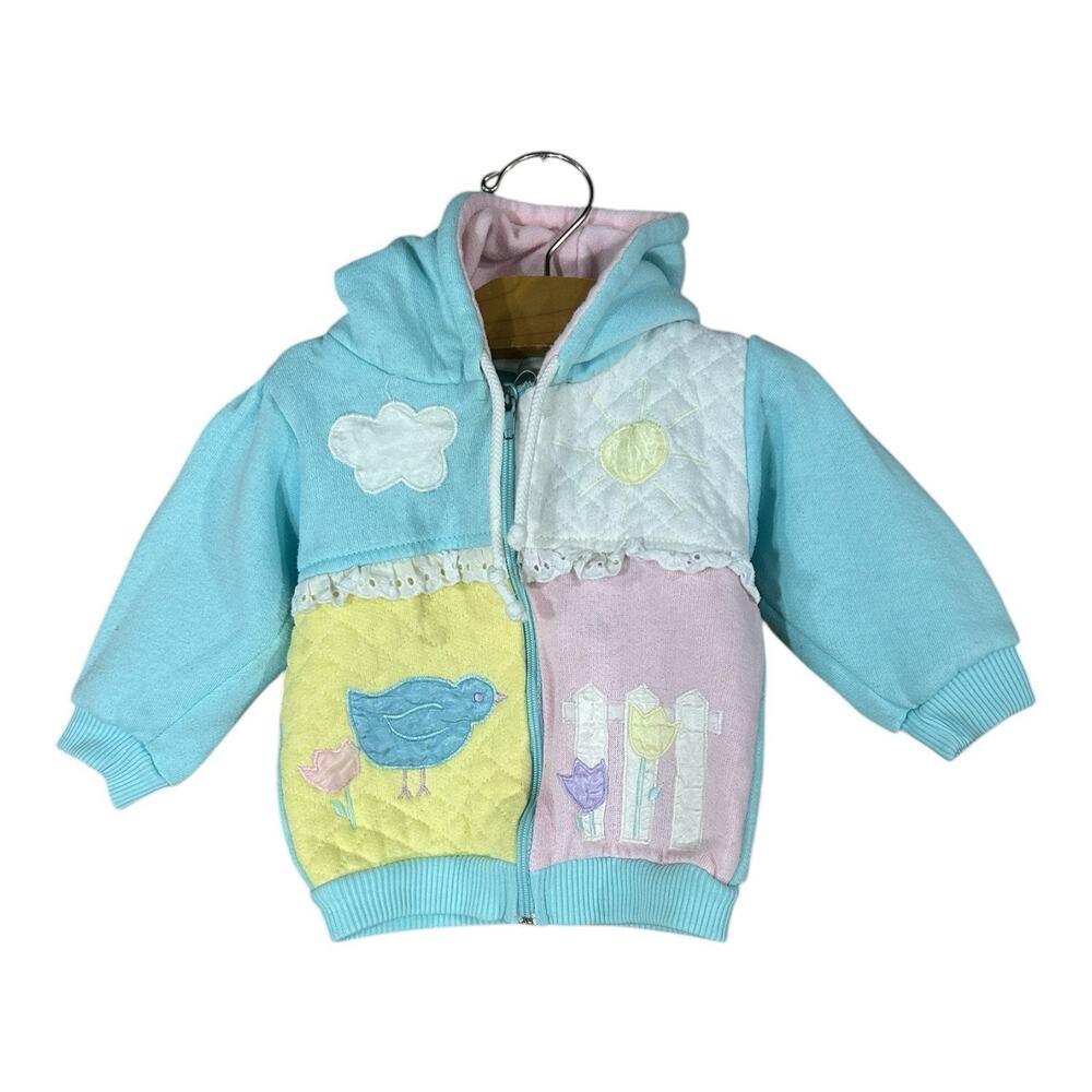 Vintage Hush Puppies Baby Girls 12 Months Pastel Appliqué Jacket Sweatshirt